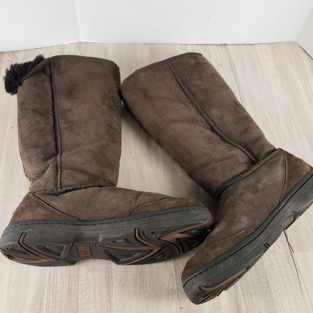 UGG Australia Ultimate Tall Braid 5340 Brown Suede Sheepskin Boots Womens 10W - Picture 4 of 8